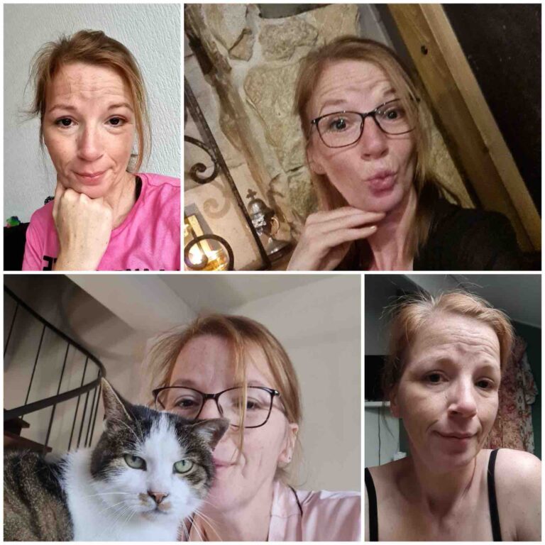 Op de foto 4 afbeeldingen van schrijfster Evelien die aangeven hoe zichtbaar en onzichtbaar ziek zijn eruit ziet.